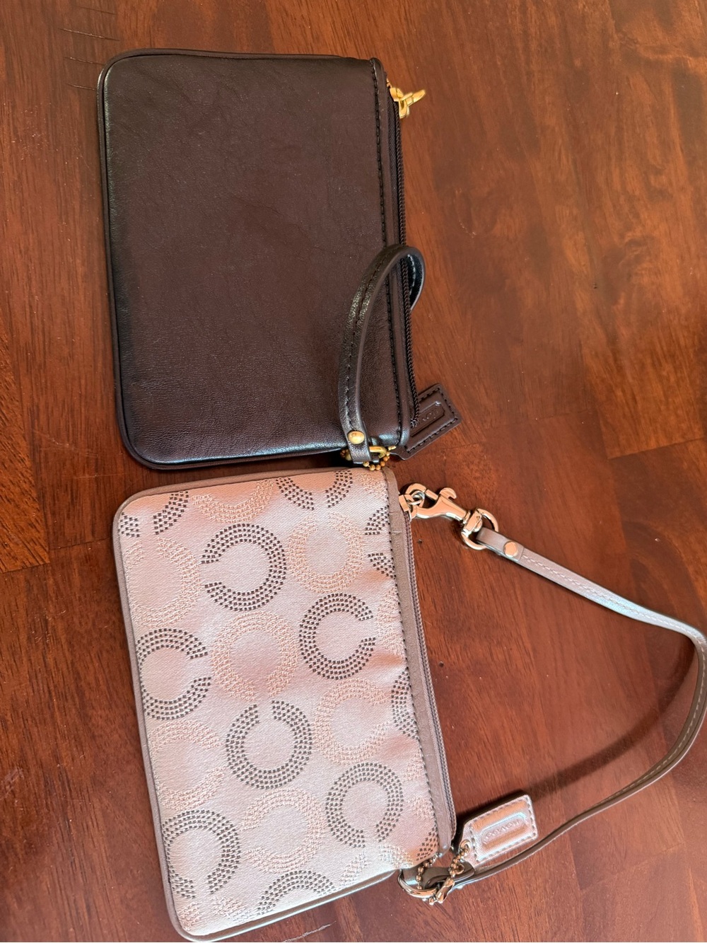 Coach Black Leather Wristlet with Blush Logo-Print Wristlet